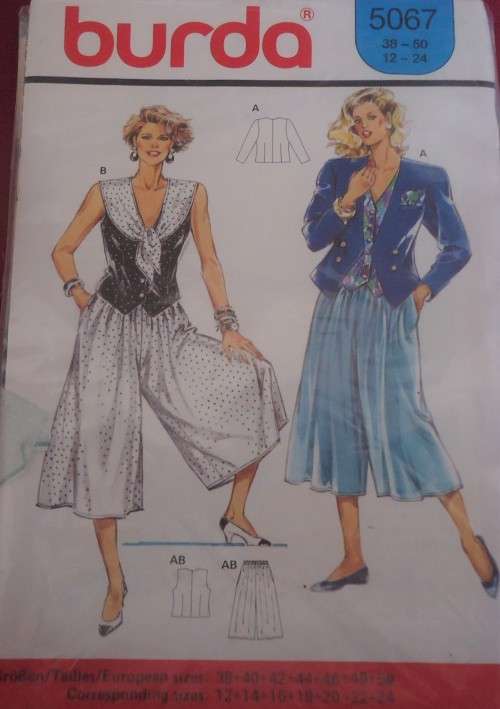 BURDA 5067 CULOTTES-TOP-JACKET SIZE 12-14-16-18-20-22-24  COMPLETE