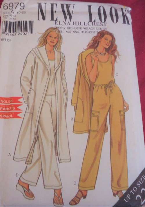 NEW LOOK PATTERNS 6979 COAT WITH HOOD-TOP-PANTS SIZE 10 - 22 -COMPLETE-UNCUT-FACTORY FOLDED