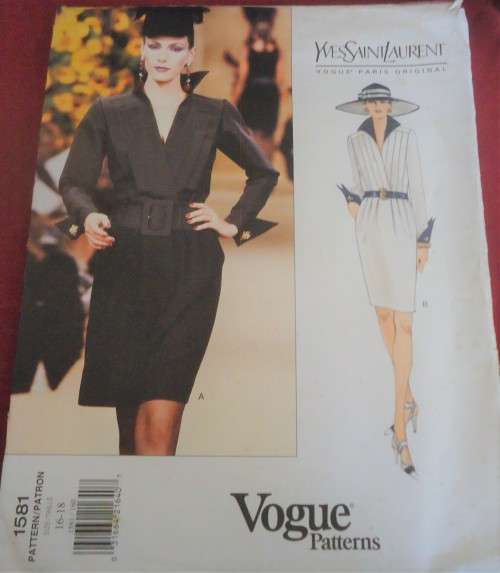 VOGUE 1581 YVES SAINT LAURENT-LINED  DRESS SIZE 16-18  COMPLETE