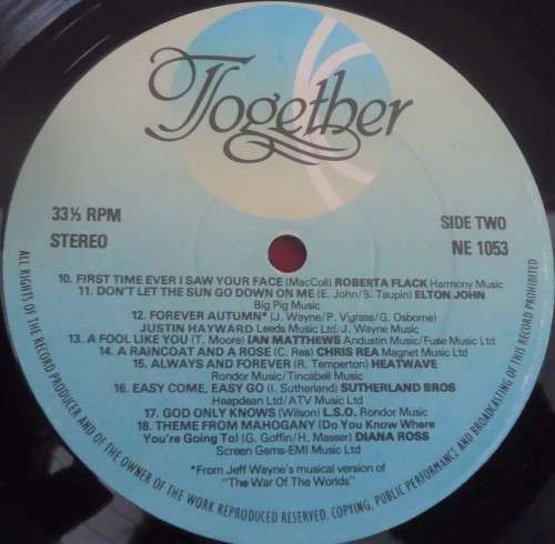 TOGETHER - STEVIE WONDER-ROBERTA FLACK-DIANA ROSS-ELTON JOHN-LEO SAYER-UK ISSUE1979 K-TEL LP-NE 1053