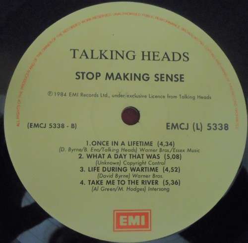 TALKING HEADS - STOP MAKING SENSE- 1984 EMI VINYL LP-EMCJ (L) 5338 WITH INNER SLEEVE