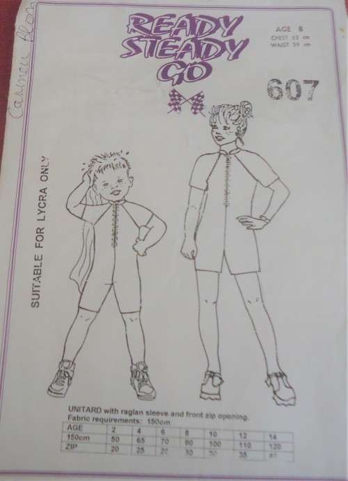 READY-STEADY-GO PATTERN-# 607 UNITARD   AGE 8 YEARS CHEST 63 CM