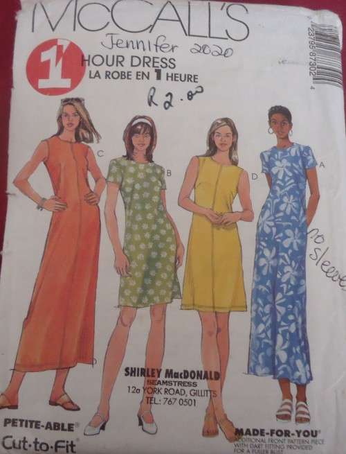 McCALL'S 8730 SEMI FITTED DRESS WITH OR WITHOUT SLEEVE SIZE B=8-10-12 - SEE LISTING