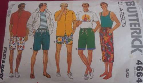 BUTTERICK  4664 MEN'S SHORTS SIZE L-XL ( 36-44") -NO SEWING INSTRUCTIOBS