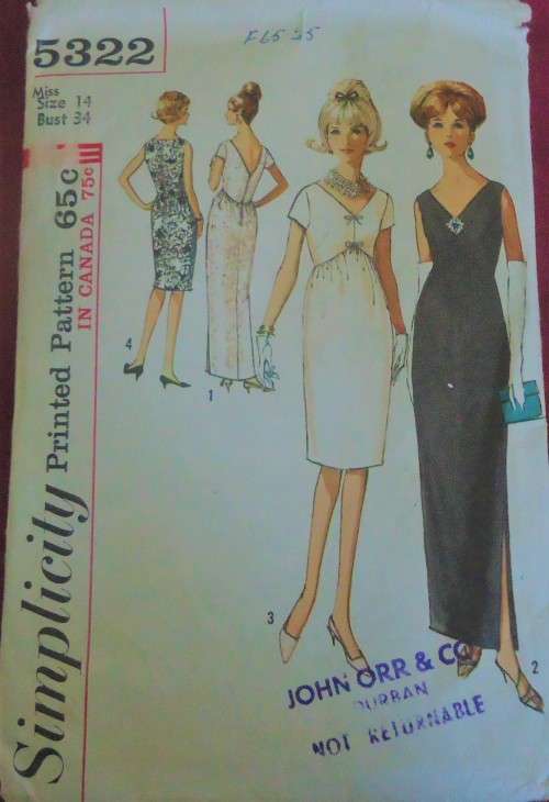 VINTAGE SIMPLICITY PATTERNS 5322 ONEPIECE EVENING DRESS SIZE 14 BUST 34" COMPLETE
