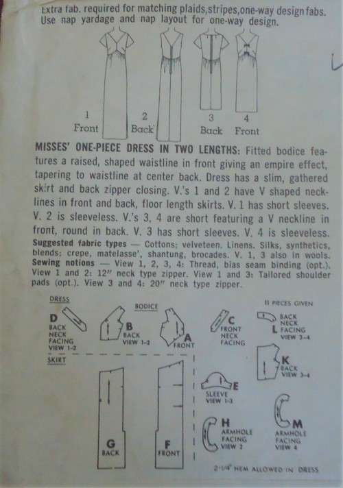 VINTAGE SIMPLICITY PATTERNS 5322 ONEPIECE EVENING DRESS SIZE 14 BUST 34" COMPLETE