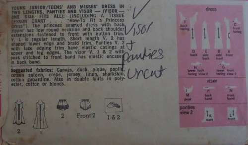 SIMPLICITY 5572 TENNIS DRESS-PANTIES-VISOR SIZE JR/TEEN 13/14 BUST 33 1/2" COMPLETE-PART CUT