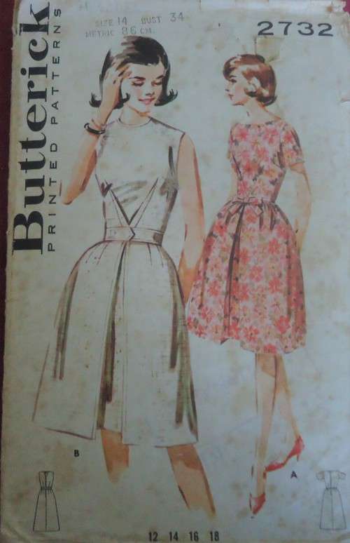 VINTAGE BUTTERICK  PATTERN 2732  BELL SHAPED DRESS SIZE 14 BUST 34" COMPLETE