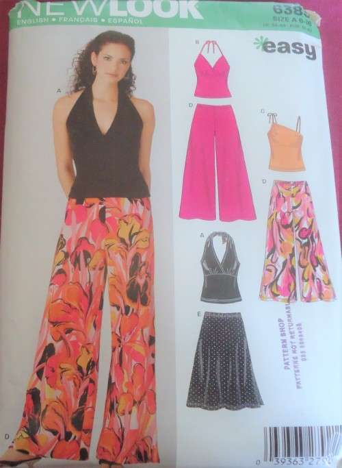 NEW LOOK 6383  HALTER TOPS-SKIRT-PANTS SIZE A = 6- 16 COMPLETE & PART CUT