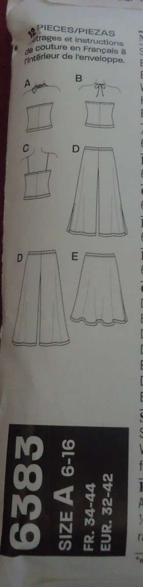 NEW LOOK 6383  HALTER TOPS-SKIRT-PANTS SIZE A = 6- 16 COMPLETE & PART CUT