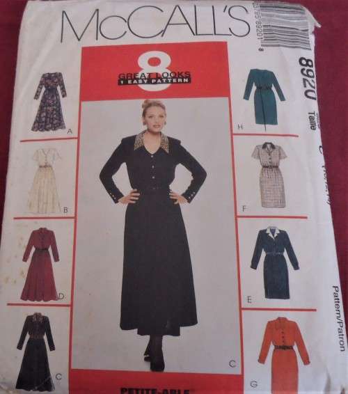 McCALLS  8920 DRESS - 8 GREAT LOOKS  SIZE C=10-12-14 -COMPLETE