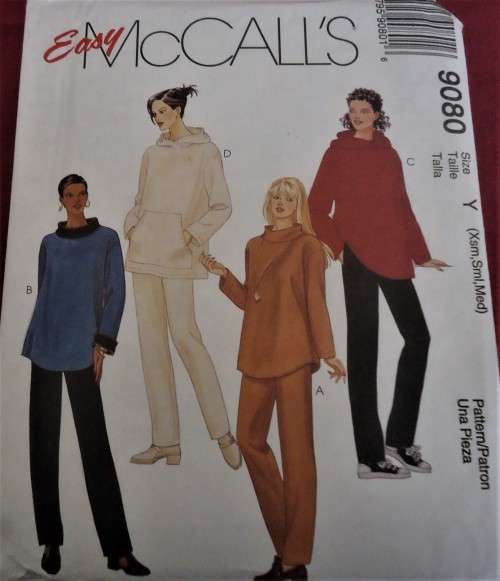 McCALLS  9080 TOPS & PULL ON PANTS FOR STRETCHS - SIZE Y=XS-S-M (4 - 14) COMPLETE-UNCUT-F/FOLDED