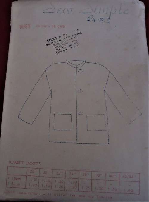 SEW SIMPLE PATTERNS # 16 MANDARIN COLLAR JACKET  SIZE 36` OR 92 CM