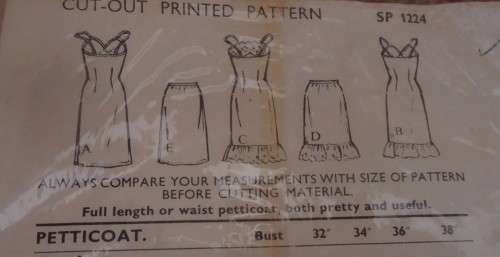 VINTAGE "YOUNG STYLE"  PATTERN 1224- FULL LENGTH OR WAIST PETTICOAT  SIZE 34 BUST COMPLETE