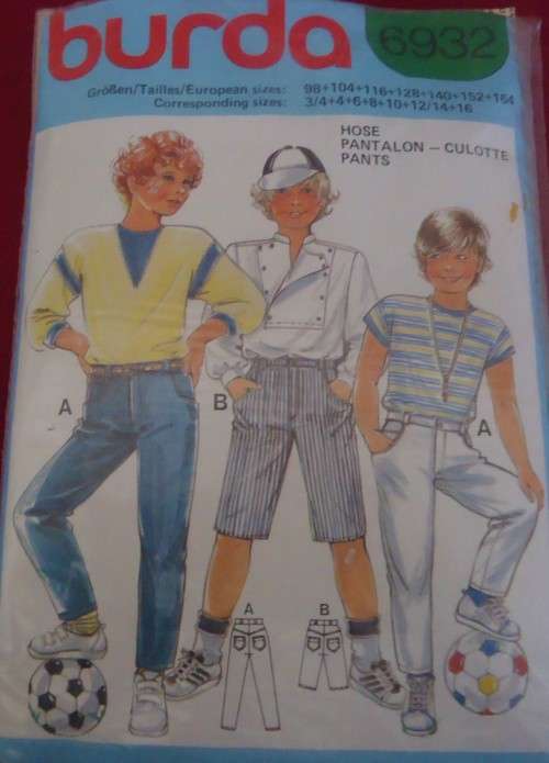 BURDA 6932 BOY'S PANTS SIZE 3/4 + 4 + 6+ 8 + 10 + 12/14 + 16 YEARS COMPLETE