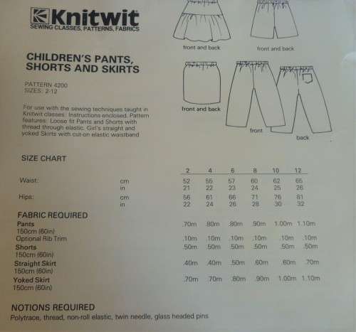 KNITWIT PATTERNS 4200 "CHILREN'S SHORTS PANTS & SKIRTS" SIZES 2-12 YEARS