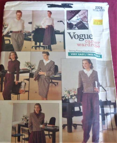 VOGUE CAREER WARDROBE 2329 JACKET-BLOUSE-SKIRT-PANTS SIZE 6-8-10- COMPLETE-UNCUT-F/FOLDED