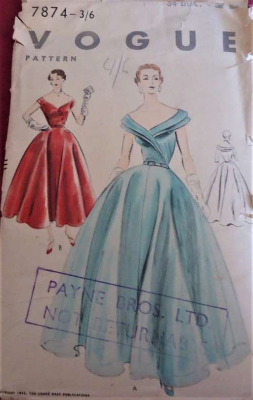 VINTAGE VOGUE 7874 ONE PIECE DRESS SIZE 12 BUST 34"  COMPLETE