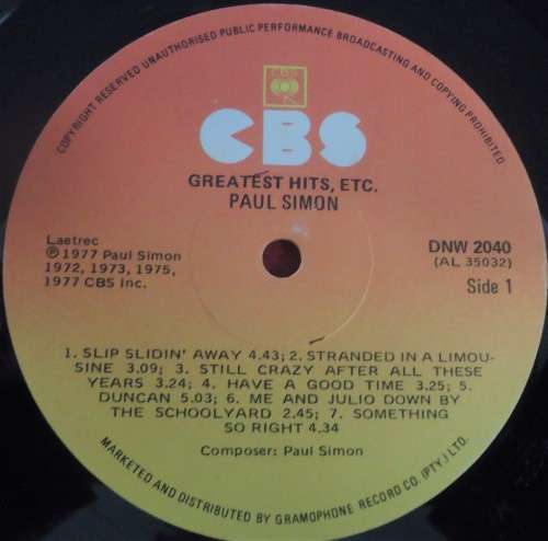 PAUL SIMON - GREATEST HITS, ETC  - 1978 CBS VINYL GATEFOLD LP - DNW 2040