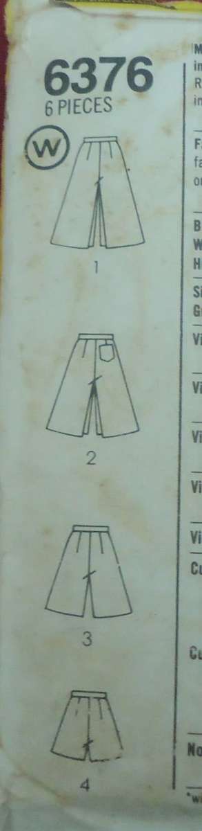 SIMPLICITY 6376 SET OF CULOTTES IN 4 LENGTHS- SIZE 12 COMPLETE