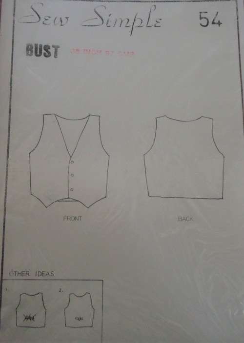 SEW SIMPLE PATTERNS #54 WAISTCOAT SIZE 38` OR 97CM