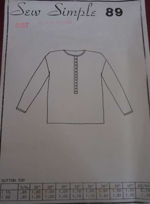 SEW SIMPLE PATTERNS #89 BUTTON TOP SIZE 38" OR 97 CM