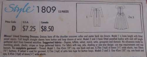 STYLE 1890 LINED EVENING DRESS SIZE  A= 8 - 18 COMPLETE-UNCUT-F/FOLDED