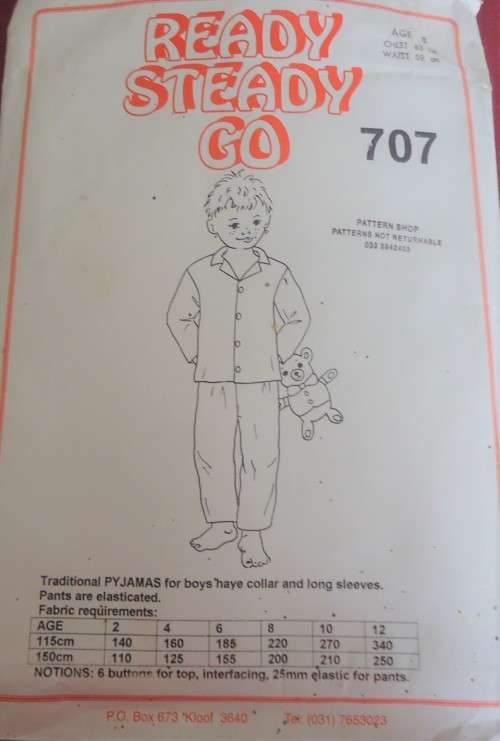 READY-STEADY-GO PATTERN-# 707  KIDS PJS  AGE 10 YEARS CHEST 70 CM