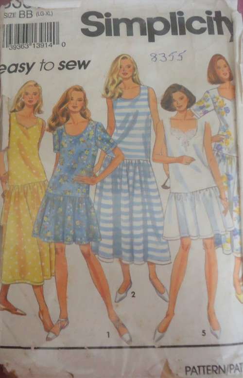 SIMPLICITY 8355 PULLOVER DRESS SIZE BB=L-XL 9 40 - 46" COMPLETE IN ZIPLOC BAG