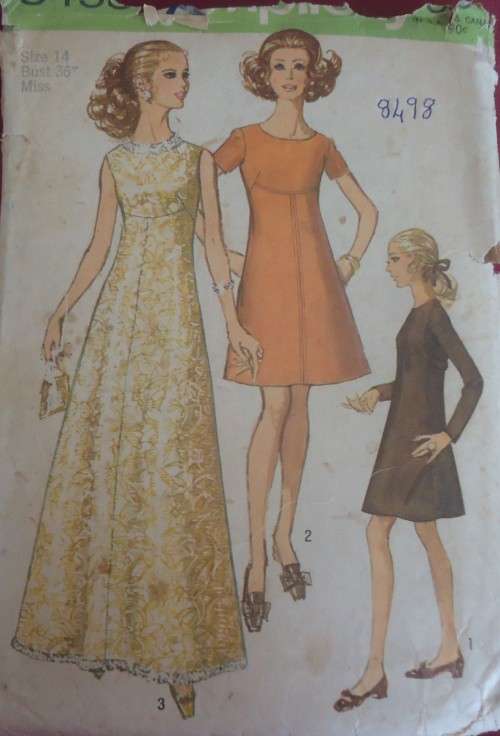 VINTAGE SIMPLICITY 8498  DRESS SIZE14 BUST 36" COMPLETE - SUPPLIED IN A ZIPLOC BAG