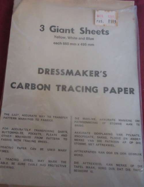 DRESS MAKER'S CARBON TRACING PAPER-CONTAINS 2 GIANT SHEETS - YELLOW-WHITE-BLUE SIZE 66 CM X 49.5 CM.