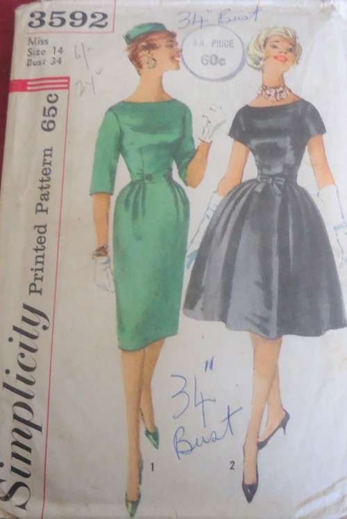 VINTAGE SIMPLICITY 3592  ONE PIECE DRESS SIZE 14 BUST 34" SEE LISTING