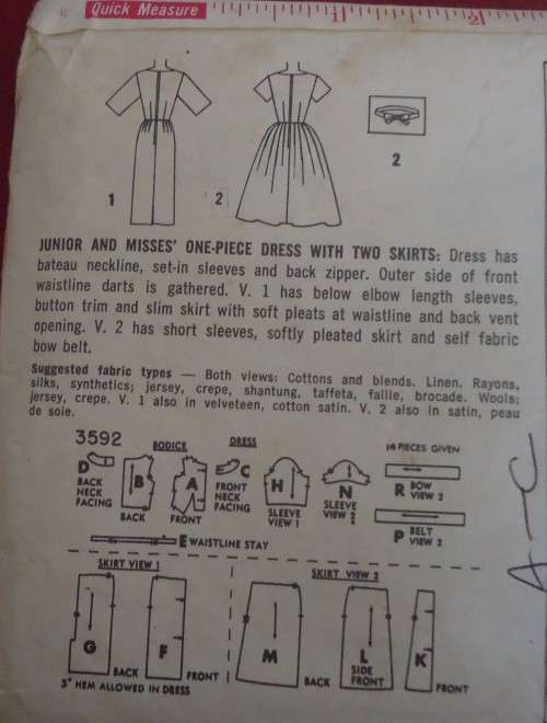 VINTAGE SIMPLICITY 3592  ONE PIECE DRESS SIZE 14 BUST 34" SEE LISTING