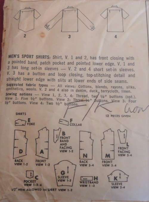 VINTAGE SIMPLICITY 4452  MENS SHIRTSIZE 44-46" SEE LISTING