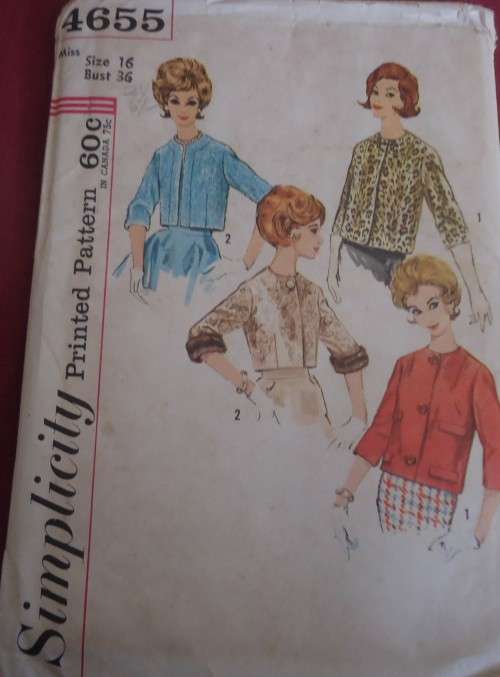 VINTAGE SIMPLICITY 4665  JACKET  SIZE 16 BUST 36" COMPLETE-UNCUT-F/FOLDED