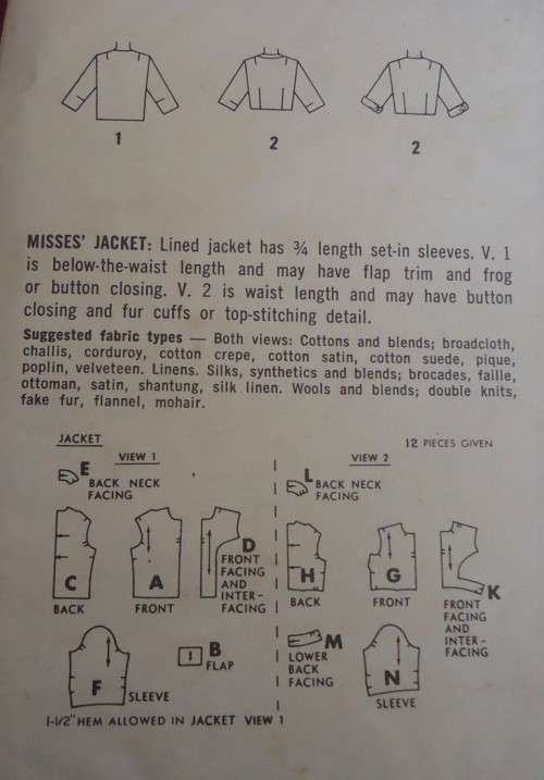 VINTAGE SIMPLICITY 4665  JACKET  SIZE 16 BUST 36" COMPLETE-UNCUT-F/FOLDED