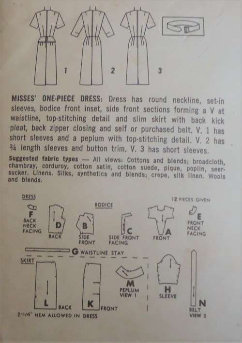 VINTAGE SIMPLICITY 4695  ONE PIECE DRESS SIZE 14 BUST 34" COMPLETE-UNCUT-F/FOLDED