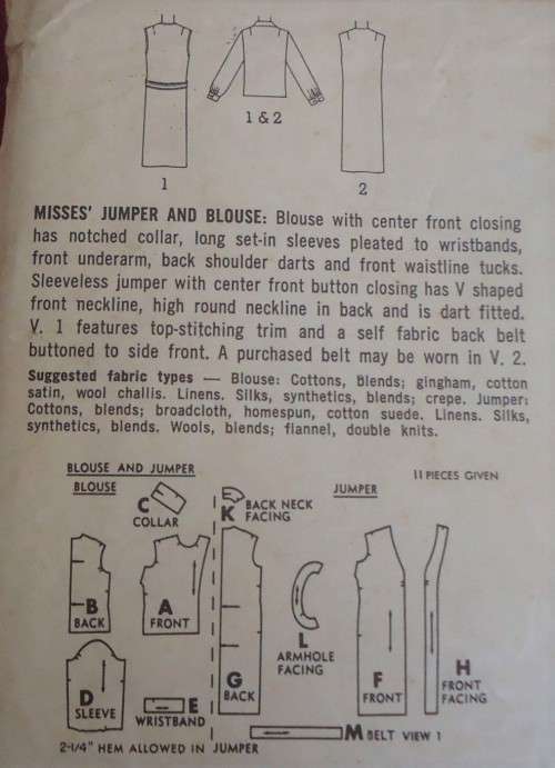 VINTAGE SIMPLICITY 5140  PINAFORE & BLOUSE SIZE 16 BUST 36" COMPLETE