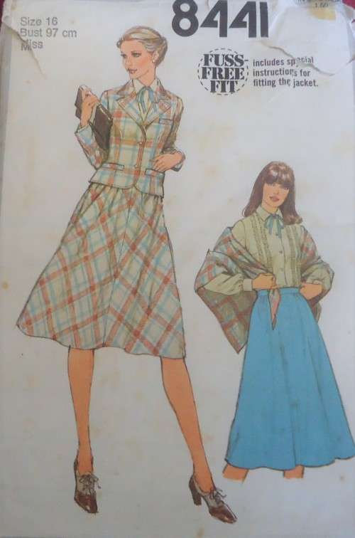 SIMPLICITY 8441 UNLINED JACKET-BIAS SKIRT-BLOUSE-SHAWL SIZE 16 BUST 97 CM COMPLETE-UNCUT-F/FOLDED