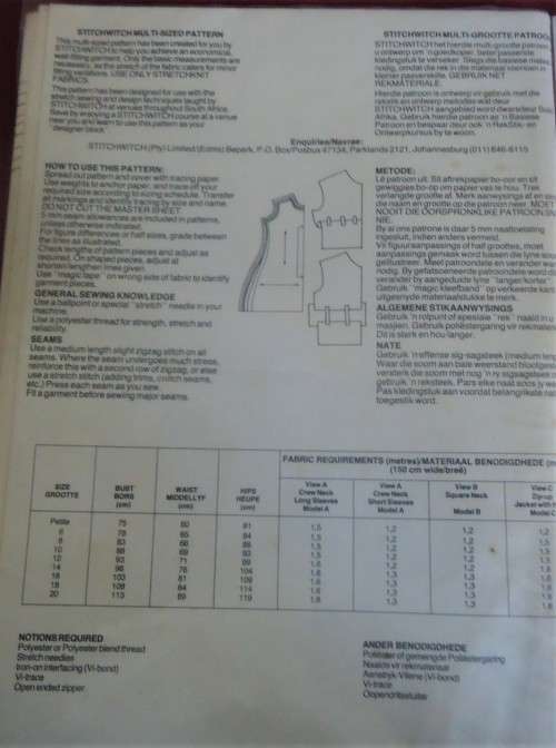 STITCHWITCH B008 LADIES LINGERIE PATTERN SIZE 6 - 20