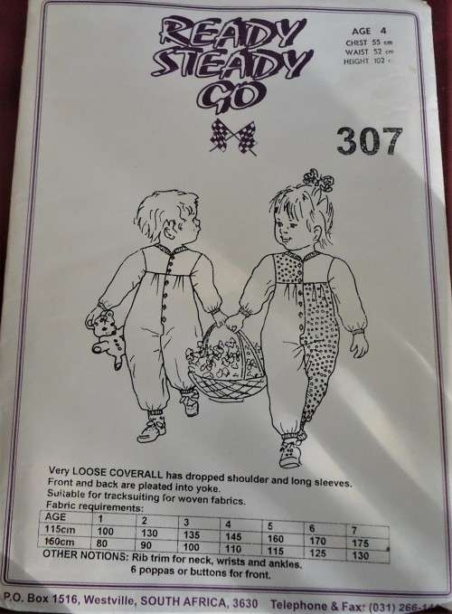 READY-STEADY-GO PATTERN-NUMBER 307 V/LOOSE COVERALL  SIZE 4 YEARS CHEST 55 CM