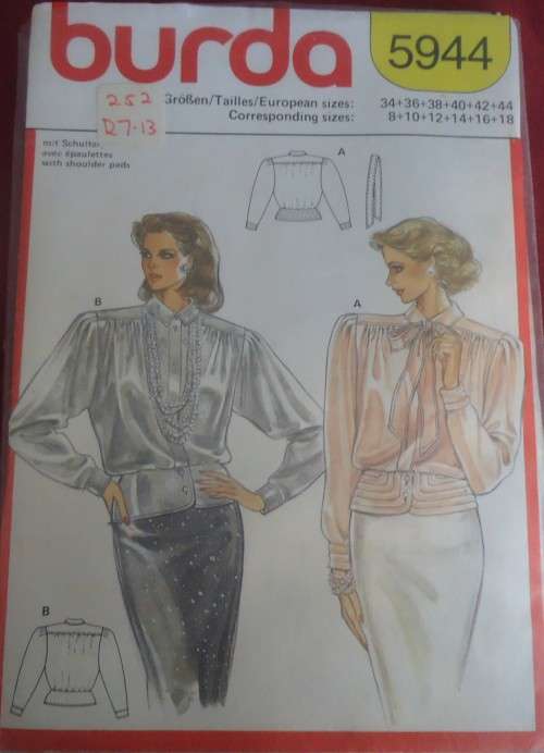 BURDA PATTERN 5944BLOUSE SIZES 8+10+12+14 +16 +18 SEE LISTING