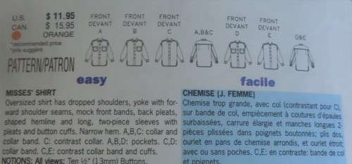 BUTTERICK 3198 LADIES SHIRTS SIZE  8 - 10 - 12 COMPLETE