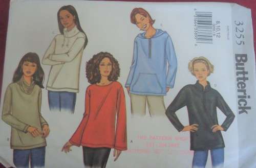 BUTTERICK 3255 LOOSE FITTING PULLOVER TOP SIZE 8-10-12 COMPLETE-UNCUT-F/FOLDED
