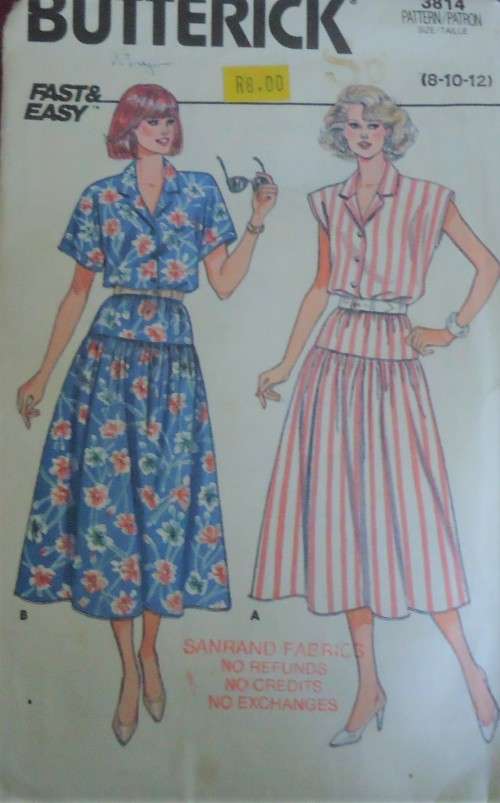 BUTTERICK 3814 TOP ONLY SIZE 8-10-12 ONLY TOP SUPPLIED