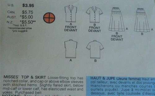 BUTTERICK 3814 TOP ONLY SIZE 8-10-12 ONLY TOP SUPPLIED