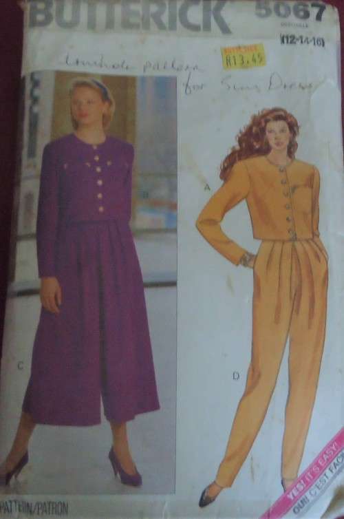 BUTTERICK 5067 TOP-SPLIT SKIRT-PANTS SIZE12-14-16 NO SEWING INSTRUCTIONS