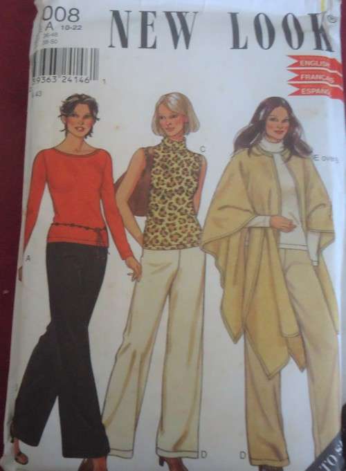 NEW LOOK PATTERNS 6008 TOP-PANTS & CAPE SIZES 10 - 22 COMPLETE-UNCUT-F/FOLDED