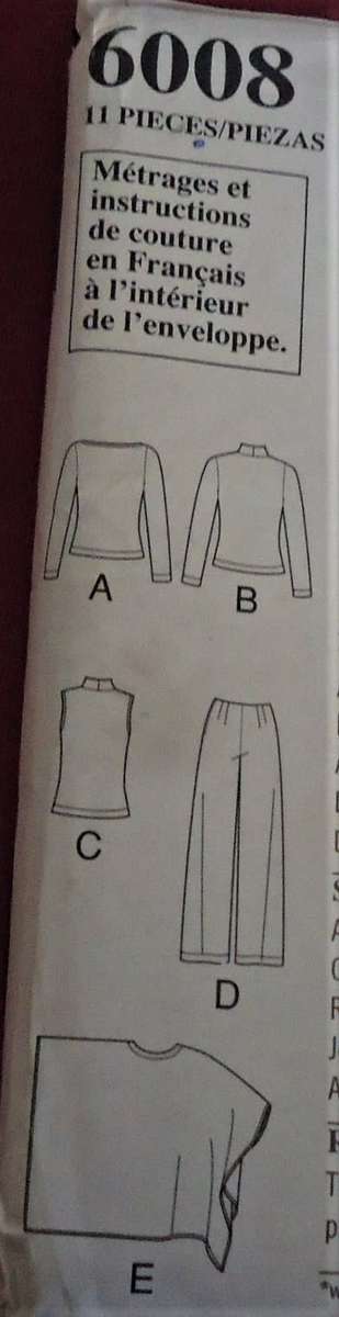 NEW LOOK PATTERNS 6008 TOP-PANTS & CAPE SIZES 10 - 22 COMPLETE-UNCUT-F/FOLDED