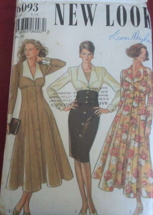 NEW LOOK PATTERNS 6093 HIGH WAIST FRONT BUTTON DRESS SIZES 8 - 18 COMPLETE-MOSTLY UNCUT